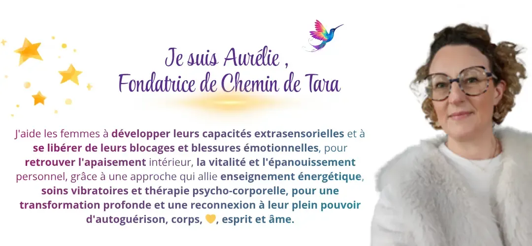 Aurélie Ferrari, fondatrice de Chemin de Tara — psychopraticienne et enseignante en pratiques énergétiques à Hérouville-Saint-Clair, Normandie. Elle accompagne les femmes à retrouver vitalité et apaisement grâce aux pratiques énergétiques et aux thérapies holistiques.