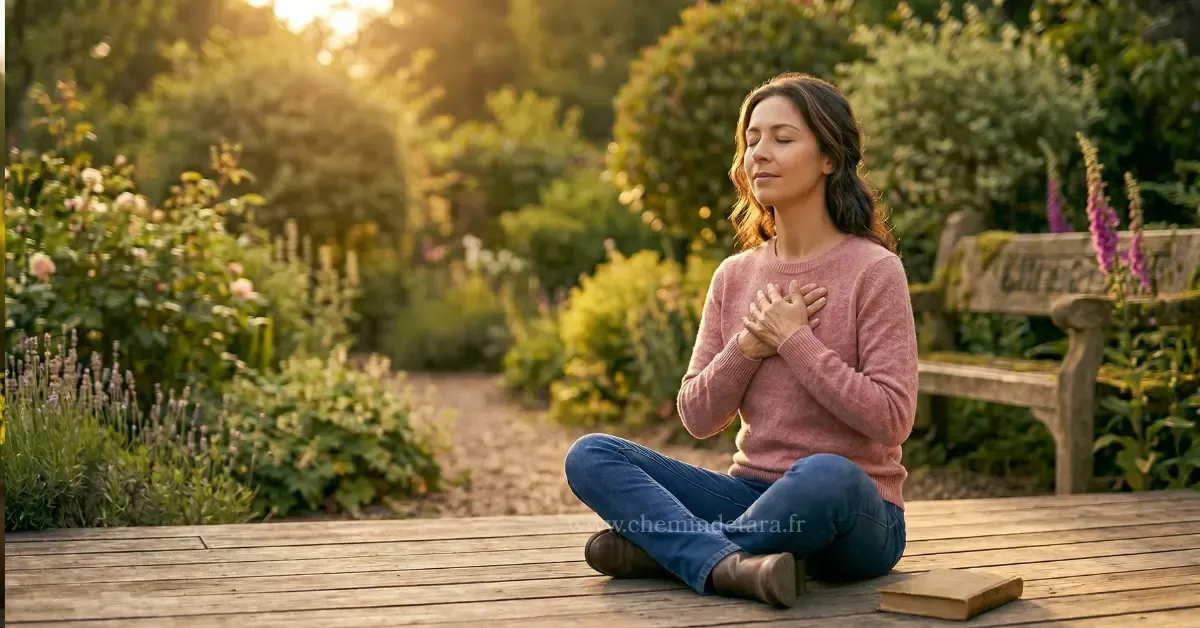 Femme pratiquant la cohérence cardiaque et la respiration pour retrouver son équilibre