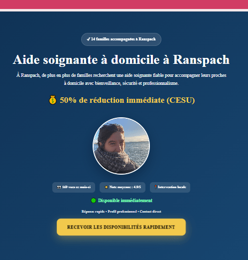 Capture réelle du profil professionnel d'aide-soignante à domicile à Ranspach