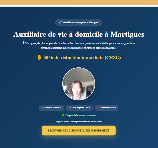 Capture réelle du profil professionnel d'auxiliaire de vie à domicile à Martigues