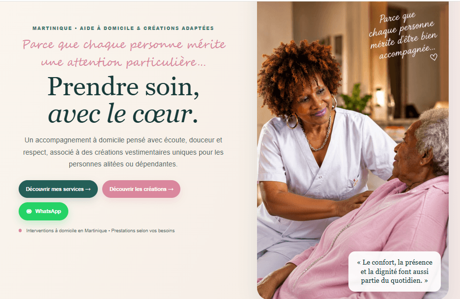Capture réelle du site professionnel de Mireille en Martinique