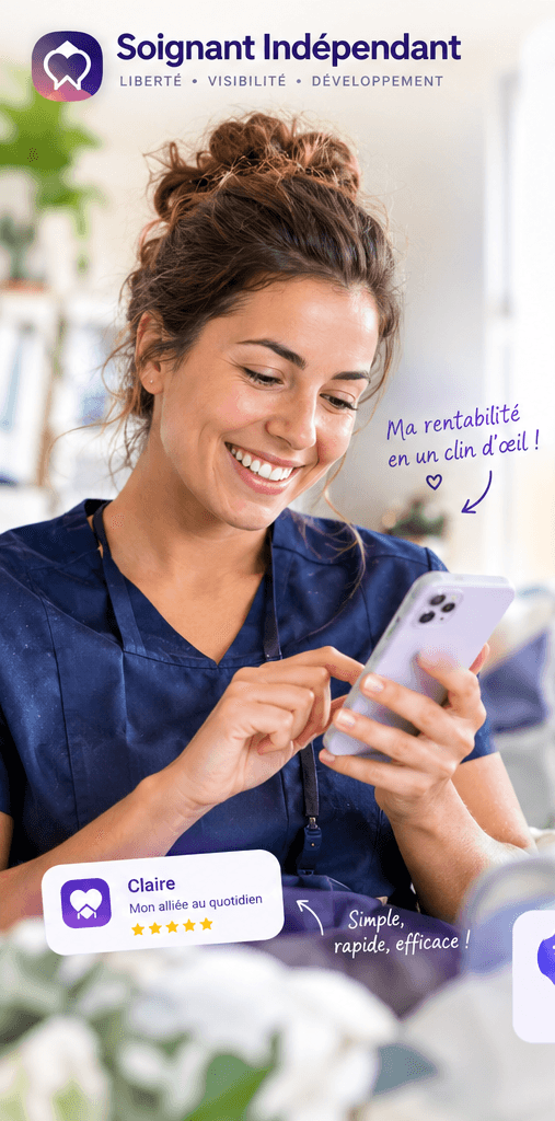 Professionnelle de l'aide à domicile utilisant son téléphone pour suivre son activité