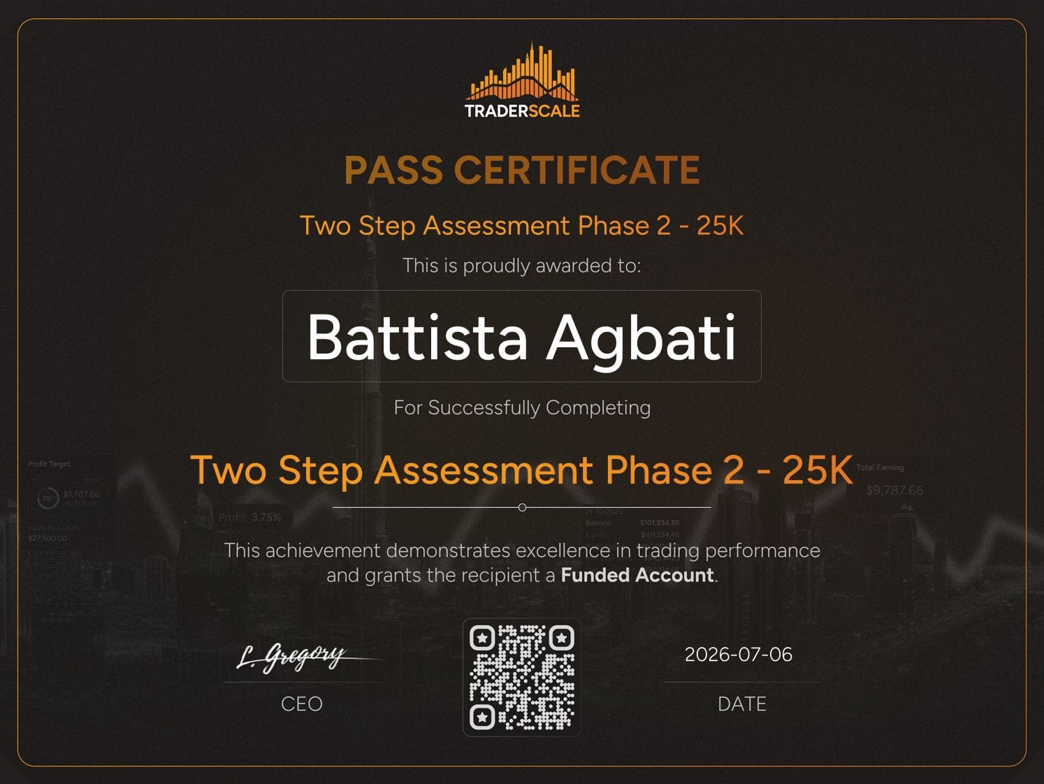 Certificat de financement obtenu par un élève