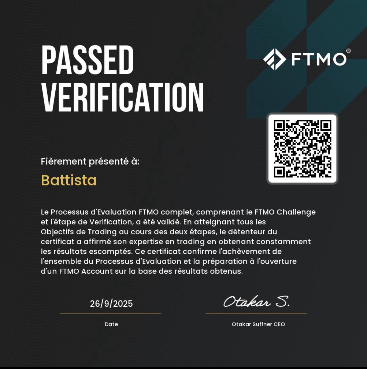 Certificat de financement obtenu par un élève