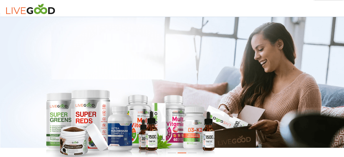 Cette image représente une femme qui découvre les produits LiveGood 