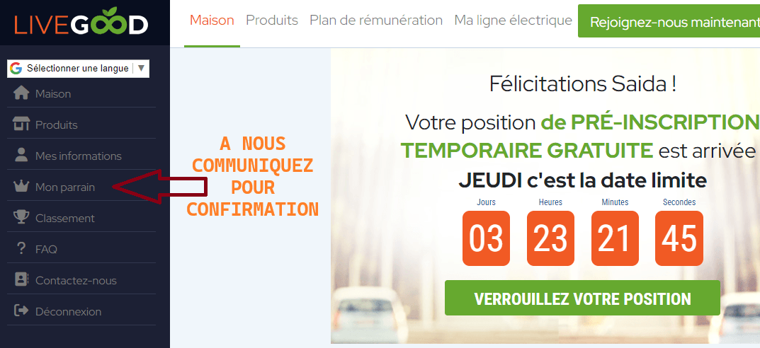 cette image représente la position de pré-inscription temporaire gratuite de LiveGood 