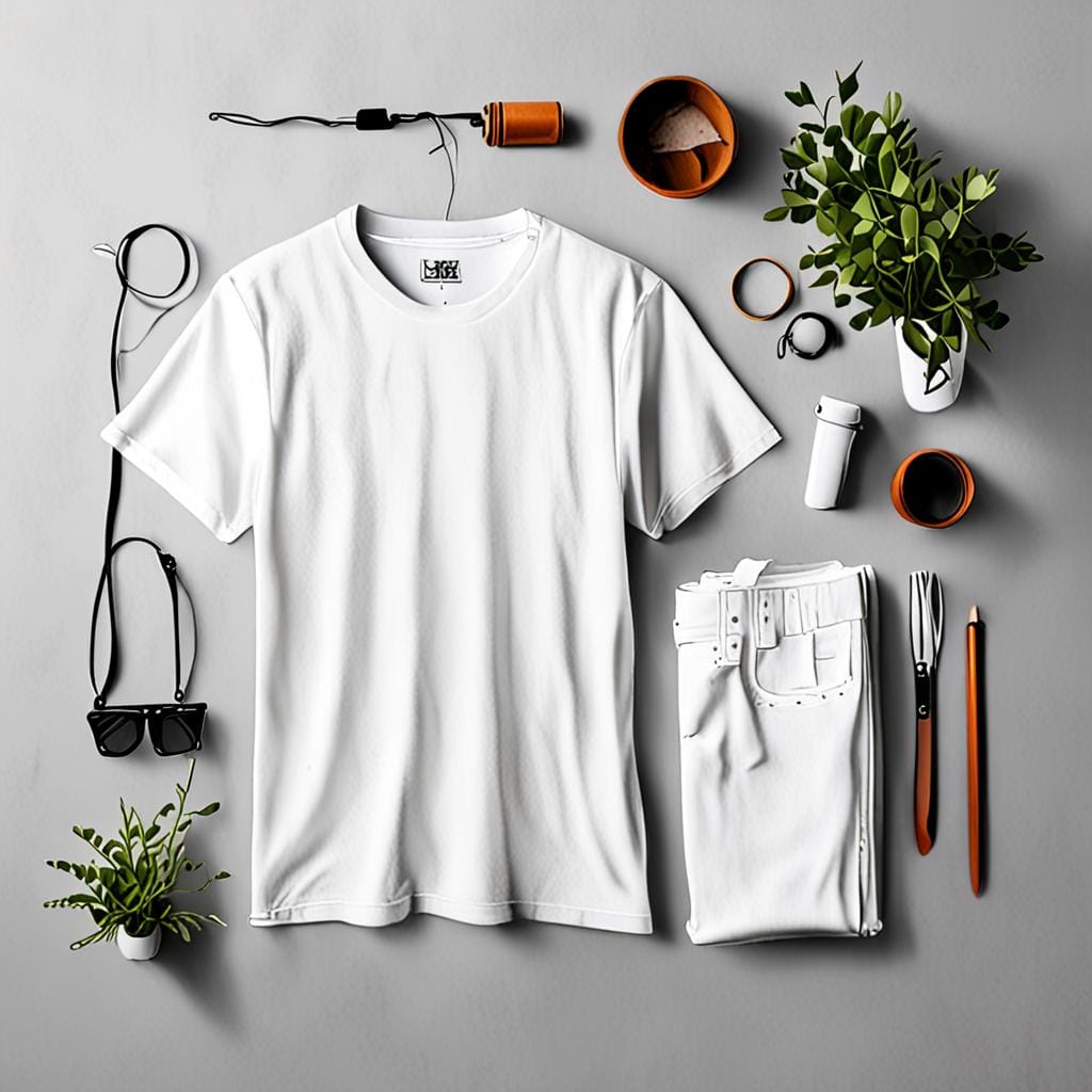 white cotton t-shirt flat lay