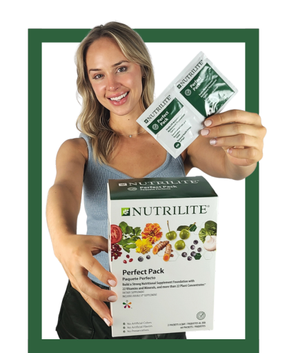 Image of a women taking out one Sachet of Supplements from the Perfect Pack Box