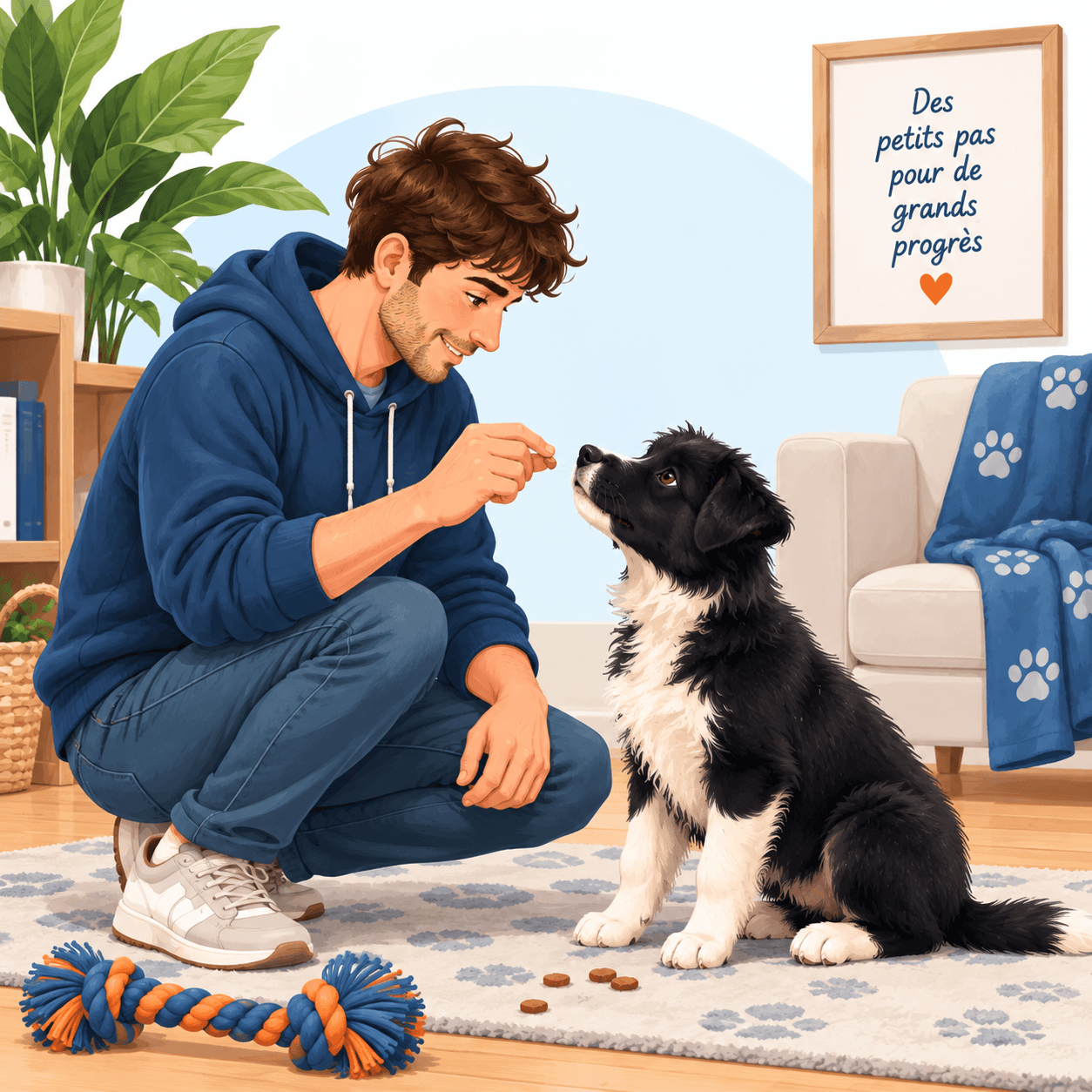 moment complice d'éducation chiot border collie