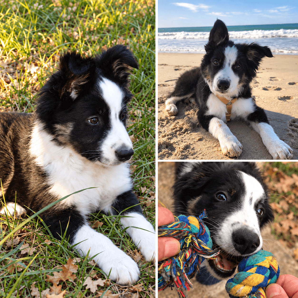 chiot border collie assis jouet promenade