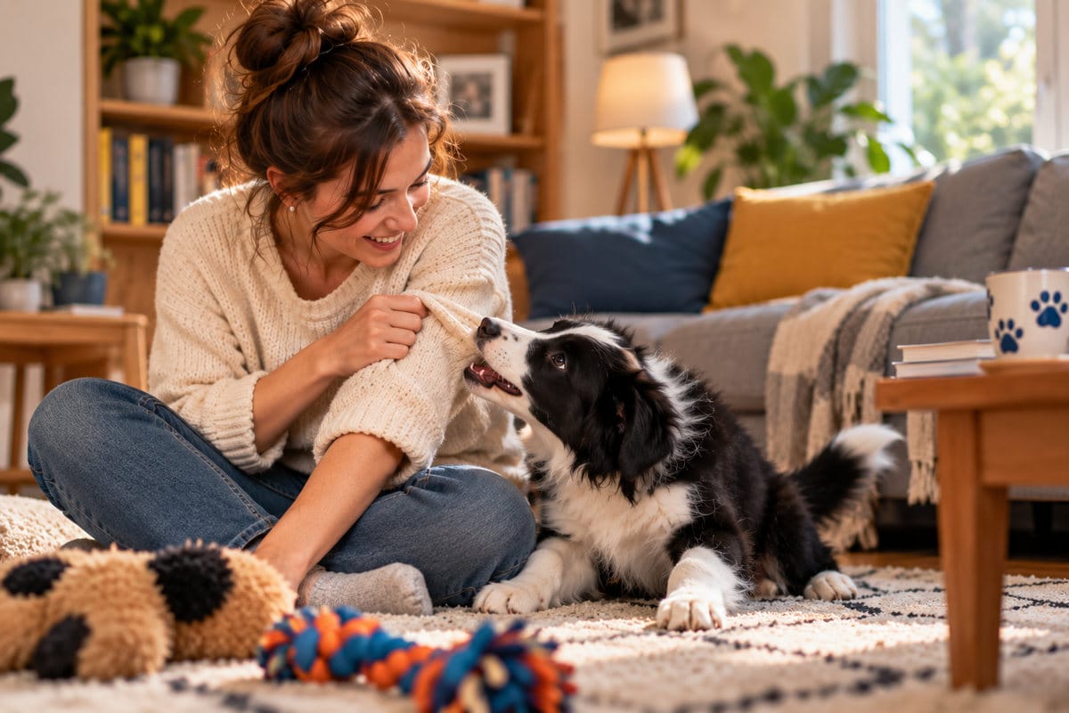 chiot border collie jouets mordillement