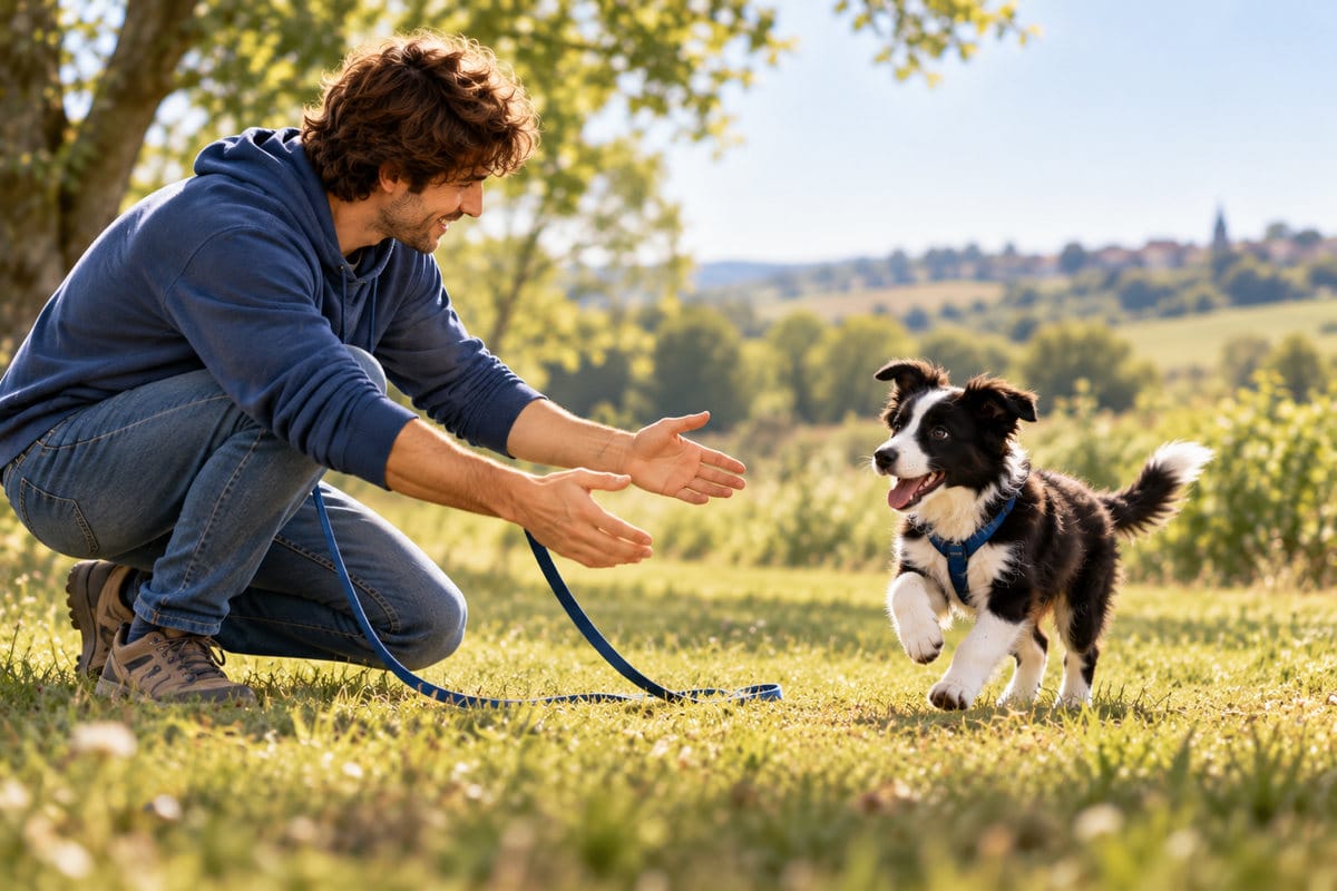chiot border collie laisse rappel promenade