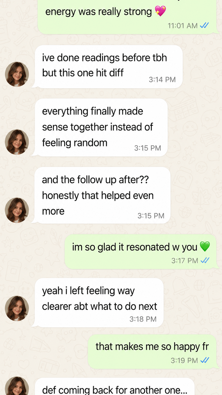 WhatsApp message from Maya Bennett after her Holistic SoulCast