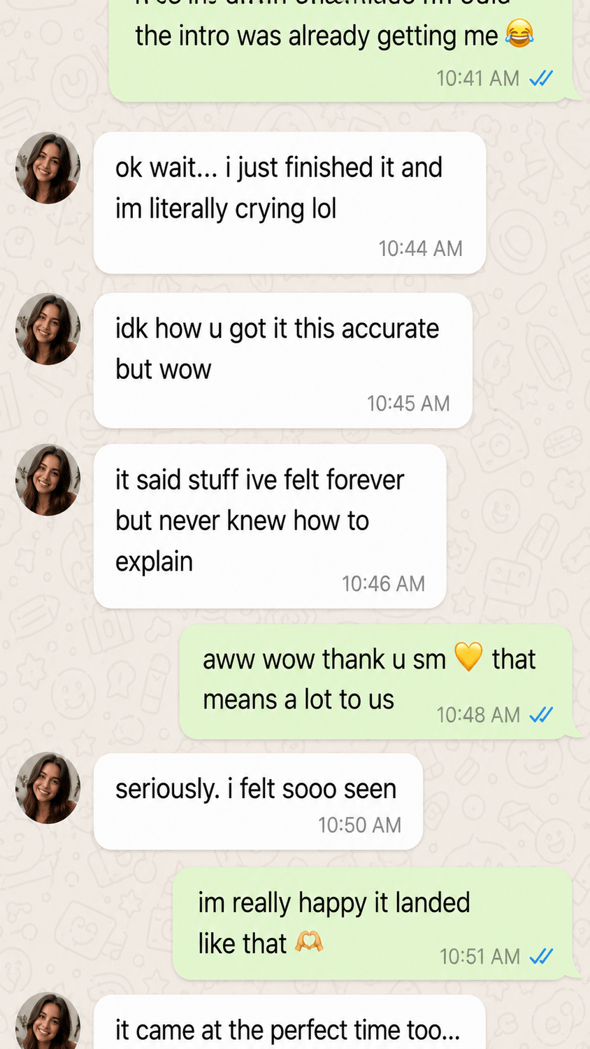 WhatsApp message from Olivia Brooks after her Holistic SoulCast