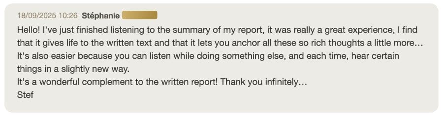 Client message about their Holistic SoulCast