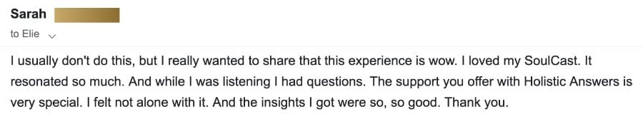 Email from Sarah about Holistic Answers