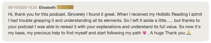 Client message about their Holistic SoulCast