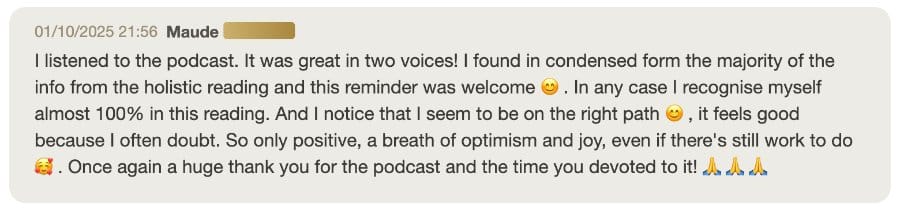 Client message about their Holistic SoulCast