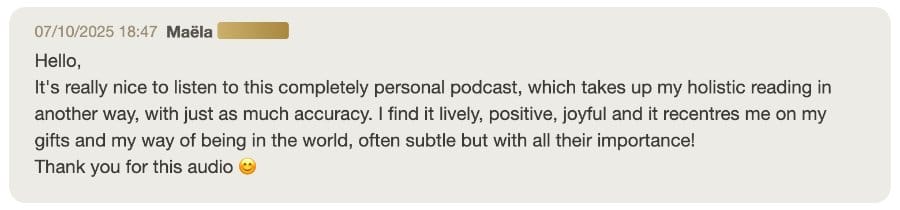 Client message about their Holistic SoulCast