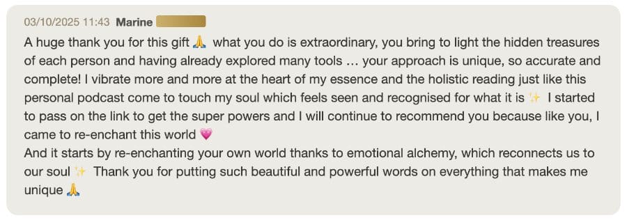 Client message about their Holistic SoulCast
