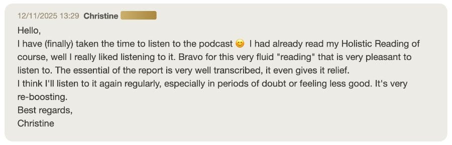 Client message about their Holistic SoulCast