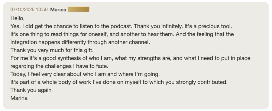 Client message about their Holistic SoulCast