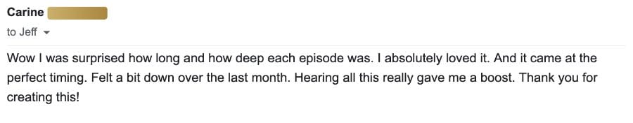 Email from Carine about her SoulCast Journey