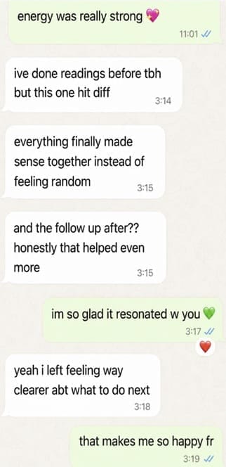 WhatsApp message from Maya Bennett after her Holistic SoulCast