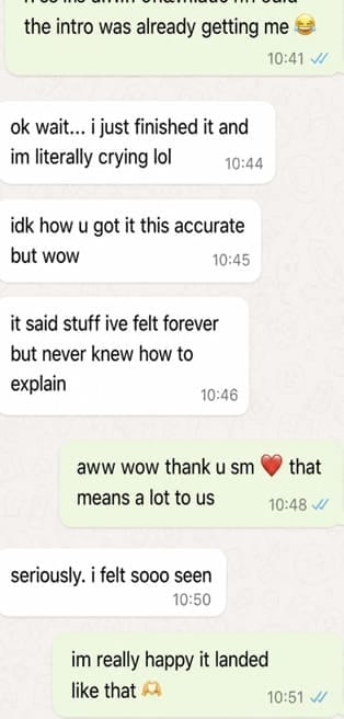 WhatsApp message from Olivia Brooks after her Holistic SoulCast