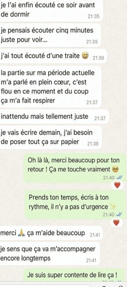 Capture WhatsApp de Johanna après son Holistic SoulCast