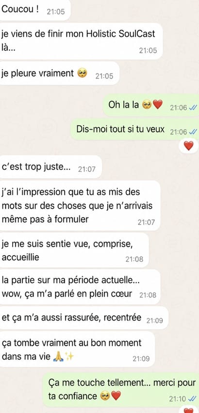 Capture WhatsApp de Josiane après son Holistic SoulCast