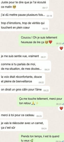 Capture WhatsApp de Sarah après son Holistic SoulCast