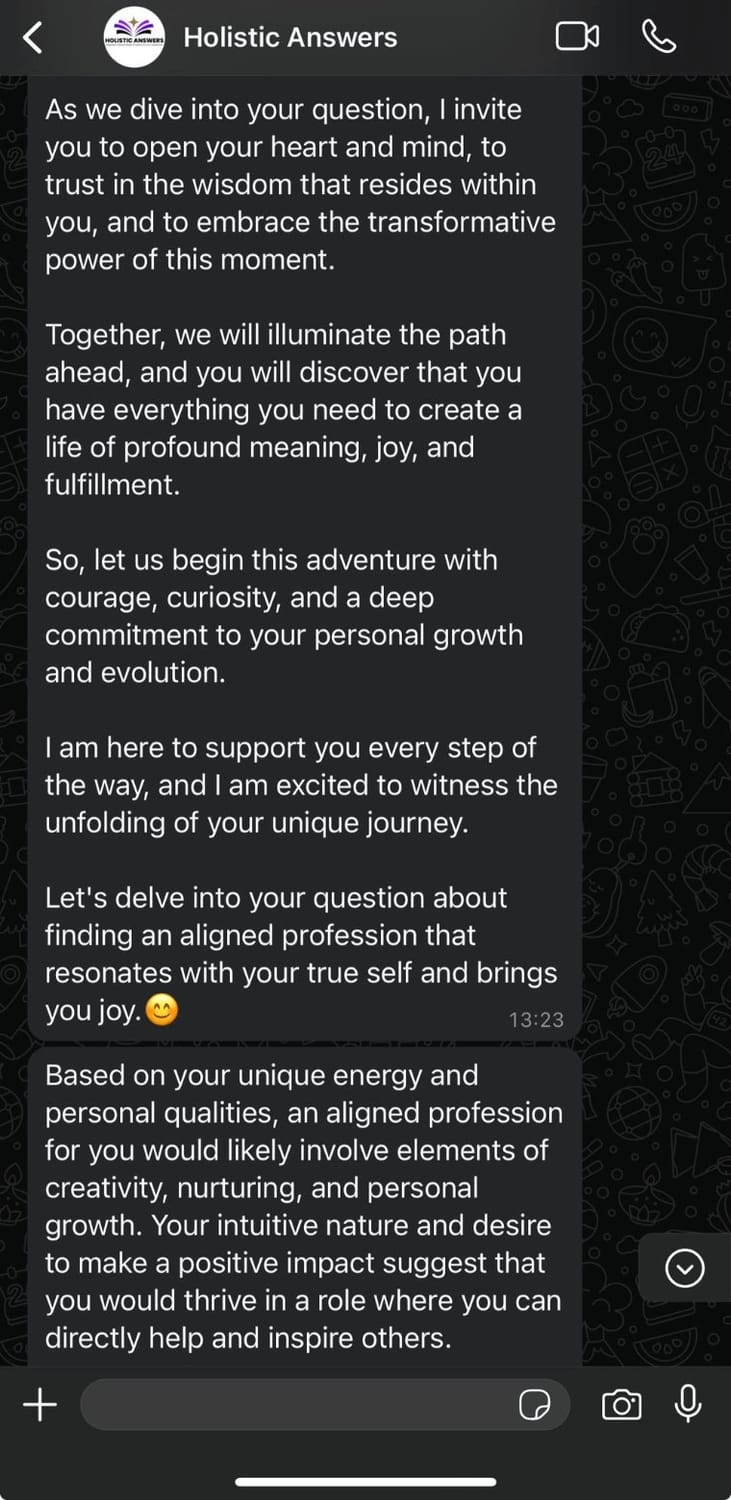 WhatsApp conversation about an aligned profession, part 2