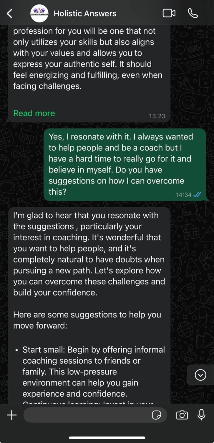 WhatsApp conversation about an aligned profession, part 3