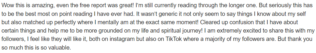 Reader message about their Holistic Reading