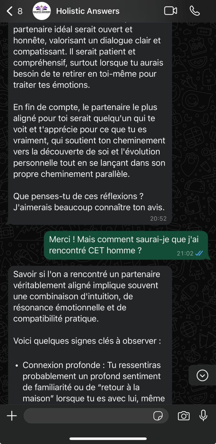 Conversation WhatsApp sur l'amour et les relations, partie 3