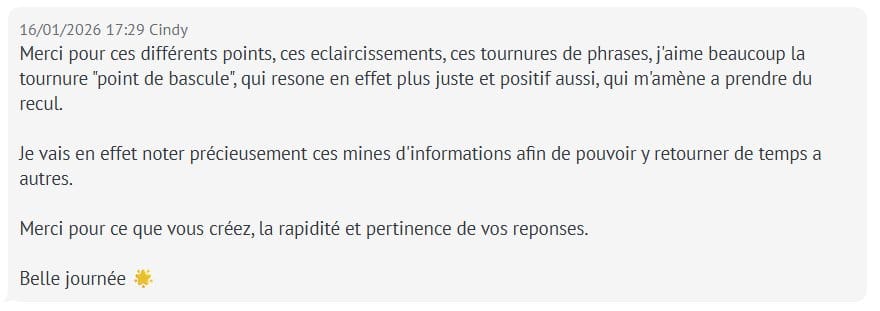 Message d'une cliente à propos de Holistic Answers
