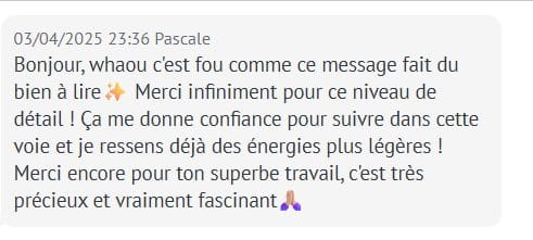 Message d'une cliente