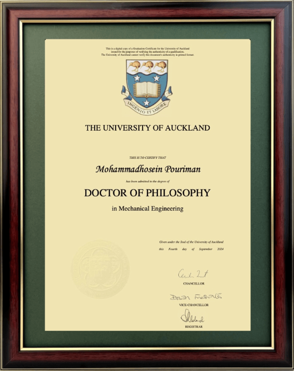 PhD Degree from The University of Auckland, Hosein Pouriman