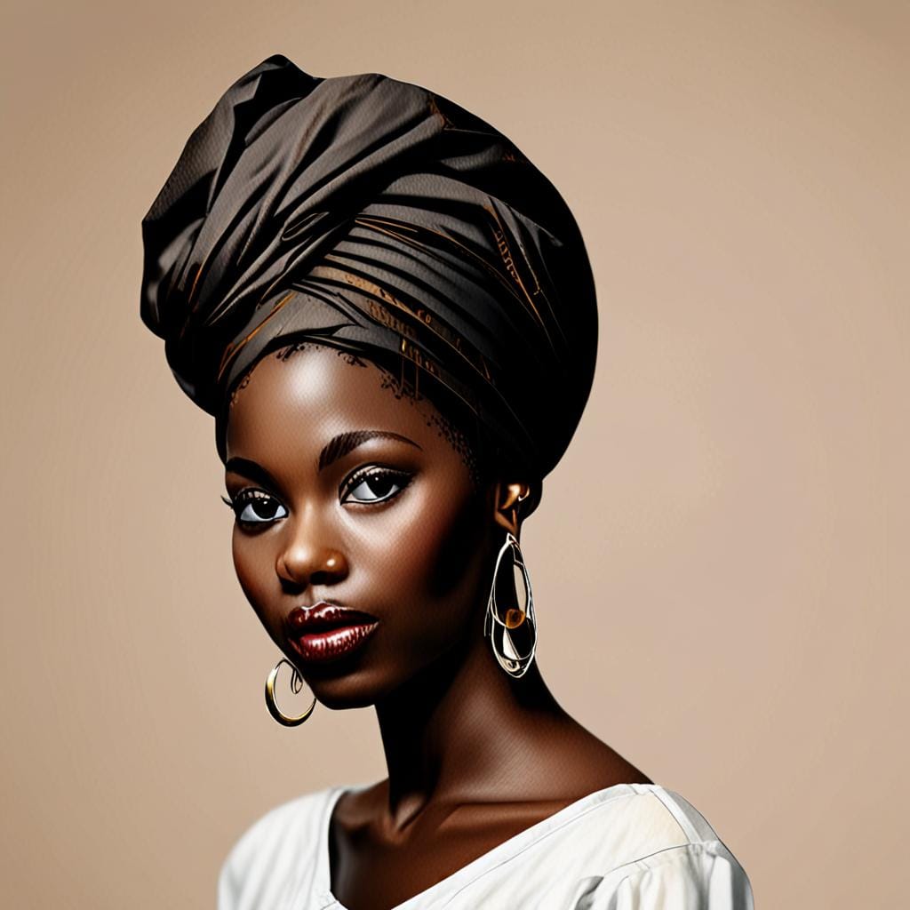 Black woman cream headwrap drum