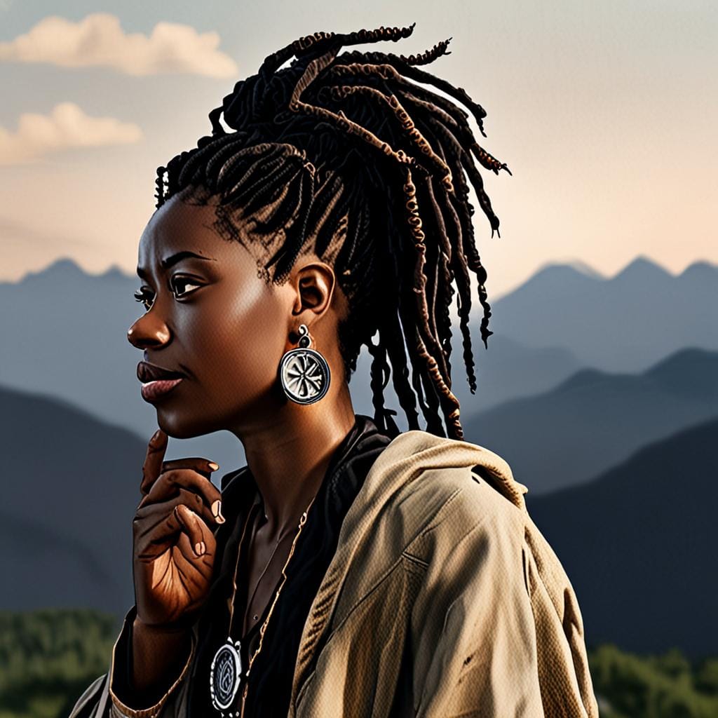 black woman dreadlocks mountain compass
