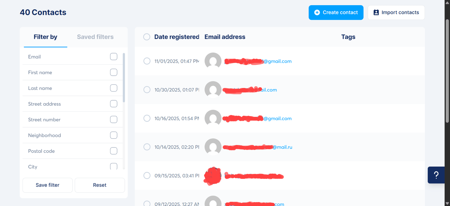 contact dasboard screenshot