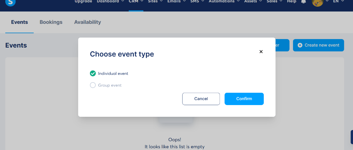 create an individual or group event