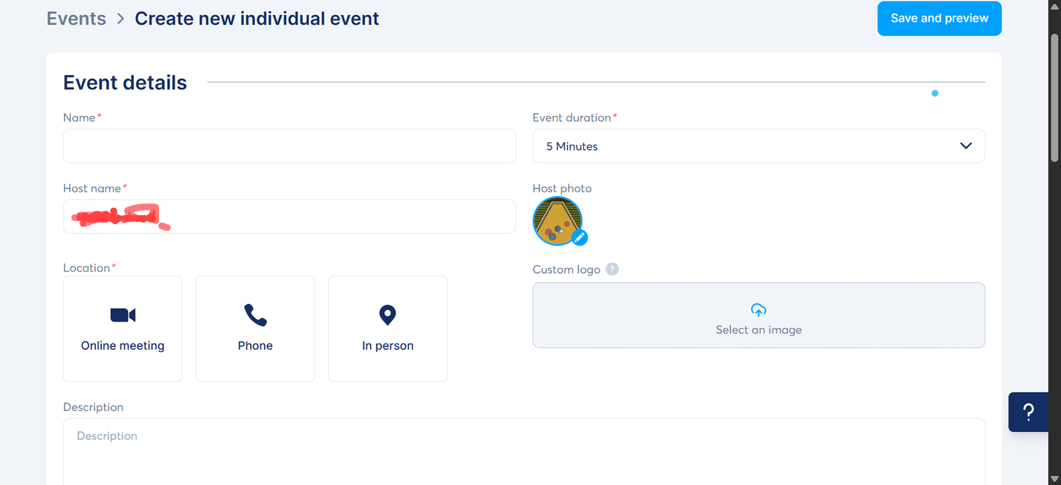 full detail event creating dashboard
