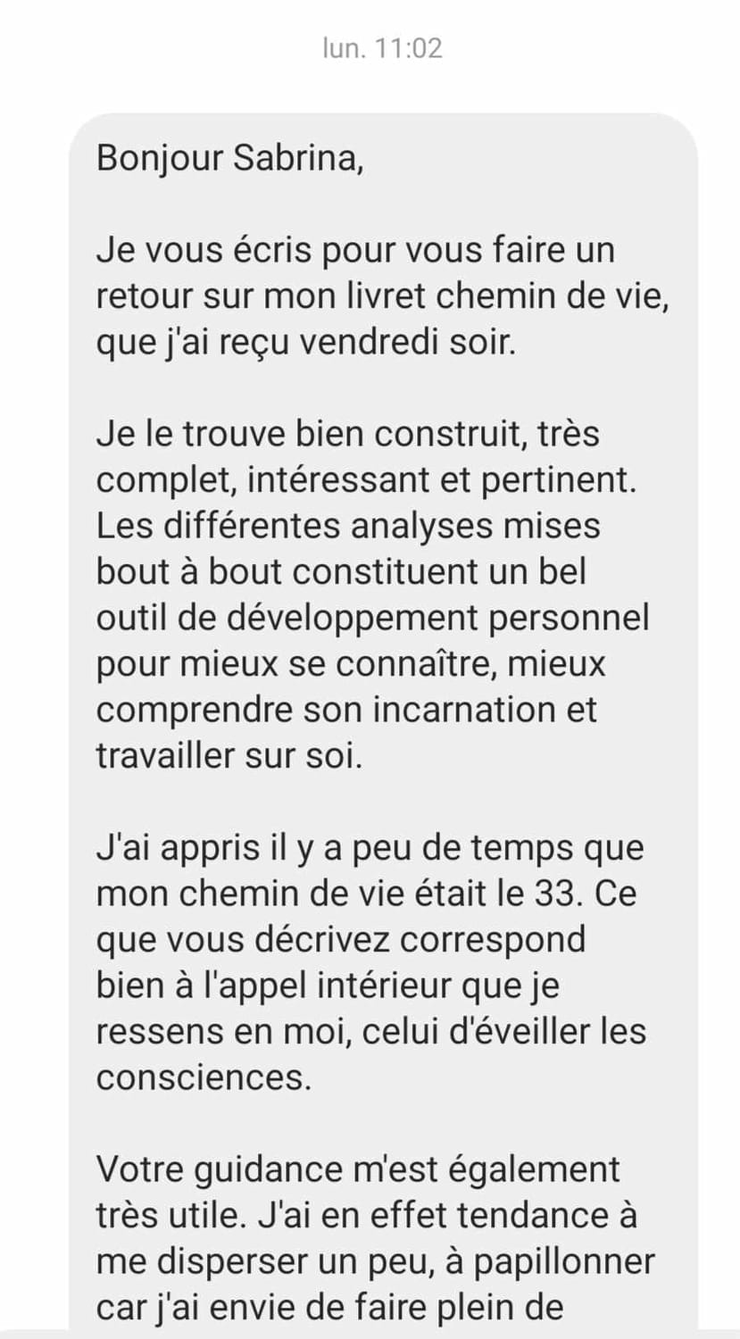 Avis client positif sur les résultats du Livre de Vie