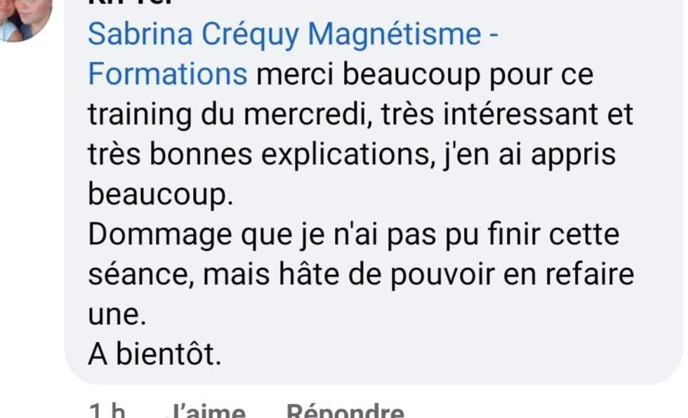 Avis d'une élève sur un training de magnétisme