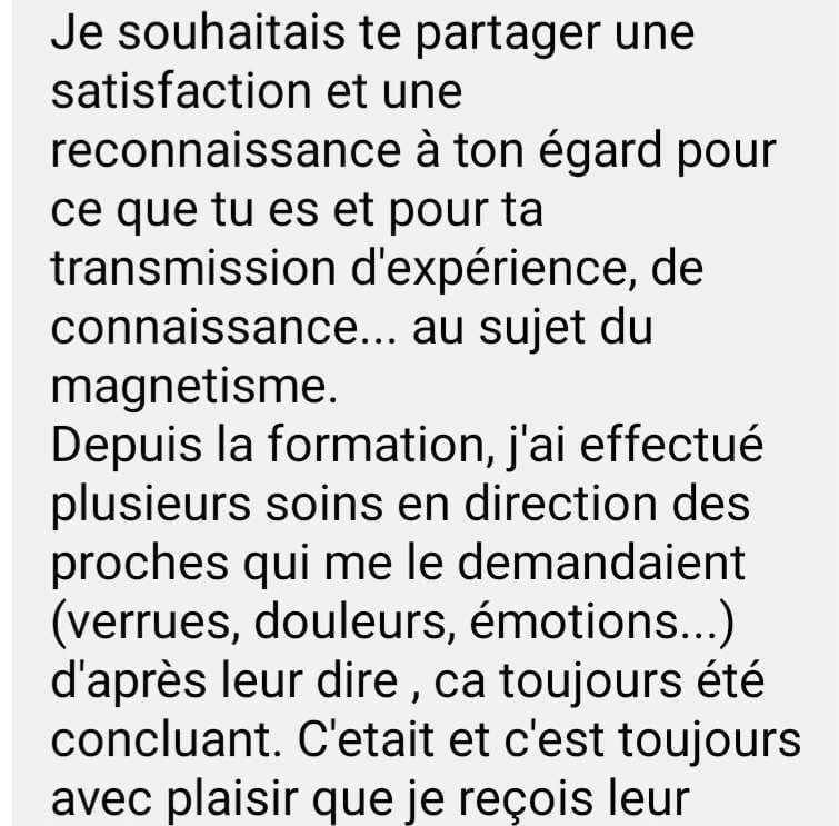 Avis d'un élève qui a de bons résultats en séance de magnétisme grâce à la formation