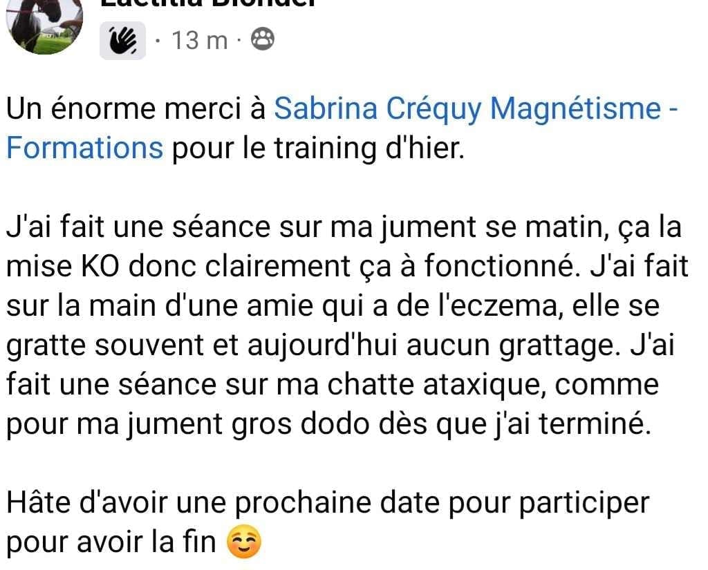 Séance de magnétisme réussie d'une élève d la formation au magnétisme