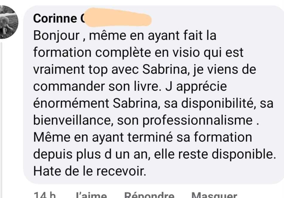 Avis d'une élève et sa satifaction sur l'accompagnement et la formation de magnétisme