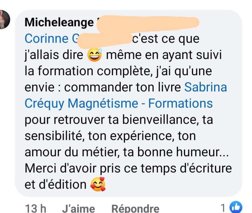 Témoignage de satisfaction sur l'aspect complet et structuré de la formation au magnétisme